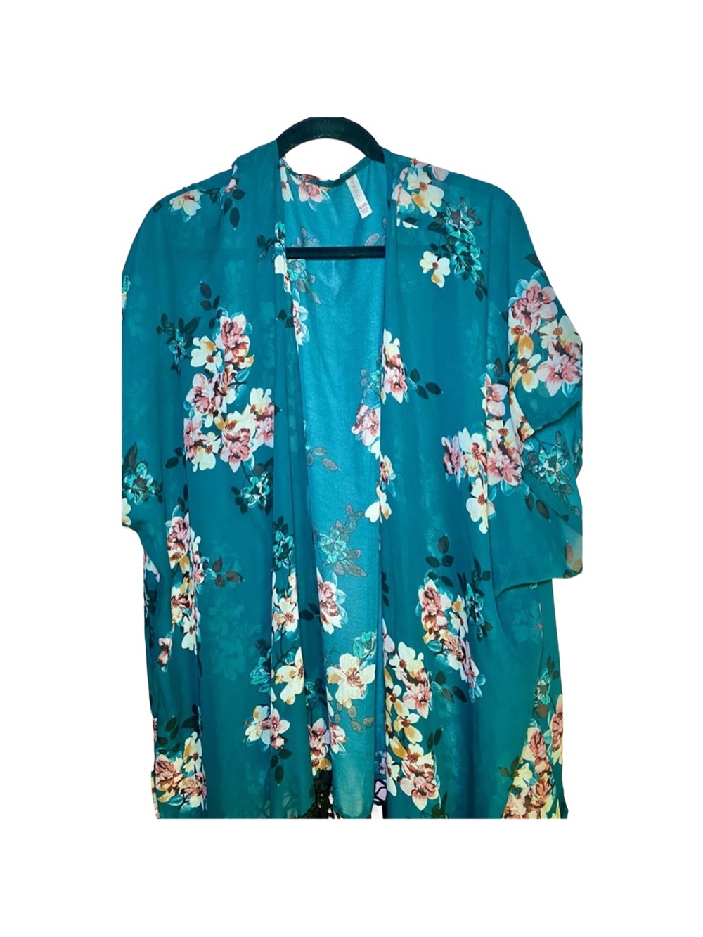 Xhilaration Women's Floral Green Kimono Shawl‎ Coverup Sheer Beachwear Size XL
